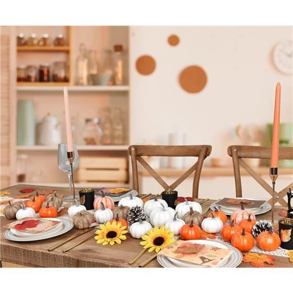 78Pcs Artificial Pumpkins Maple Harvest Fall Decoration for Autumn Thanksgiving - Picture 3 of 7